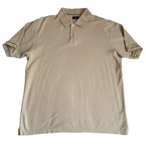 Burberry Golf Polo Shirt Mens L/XL Tan Beige Pique Mesh Nova Check Short Sleeve